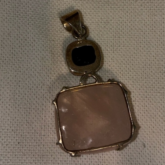 Rose Quartz And Onyx 925 Sterling Silver Pendant - Picture 2 of 3